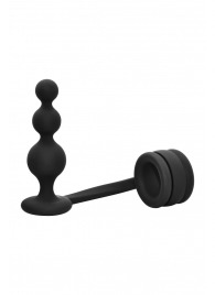 Черное эрекционное кольцо с анальной елочкой Cockring With Beaded Anal Plug - Dream Toys - в Новосибирске купить с доставкой