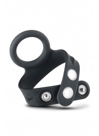 Черное эрекционное кольцо с подхватом мошонки на кнопках VS6 - Blush Novelties - в Новосибирске купить с доставкой