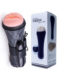 Телесный мастурбатор-вагина в черной колбе с вибрацией - Boys of Toys - в Новосибирске купить с доставкой