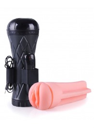 Телесный мастурбатор-вагина в черной колбе с вибрацией - Boys of Toys - в Новосибирске купить с доставкой