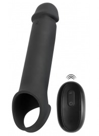 Черная вибронасадка для пениса с хомутом для мошонки и пультом ДУ Remote Controlled Penis Extension - Orion - в Новосибирске купить с доставкой