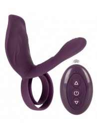 Фиолетовая насадка на член с клиторальным отростком и пультом ДУ RC Couple’s Vibrator 2 - Orion - в Новосибирске купить с доставкой