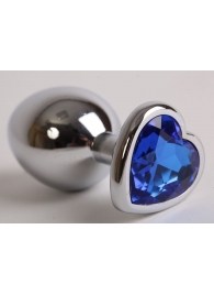 Серебристая анальная пробка с синим стразиком-сердечком - 8,2 см. - 4sexdreaM - купить с доставкой в Новосибирске