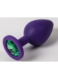 Фиолетовая силиконовая пробка с зеленым кристаллом - 9,5 см. - 4sexdreaM - купить с доставкой в Новосибирске