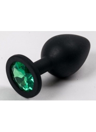 Черная силиконовая анальная пробка с зеленым кристаллом - 9,5 см. - 4sexdreaM - купить с доставкой в Новосибирске