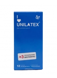 Классические презервативы Unilatex Natural Plain - 12 шт. + 3 шт. в подарок - Unilatex - купить с доставкой в Новосибирске
