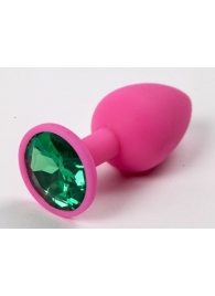 Розовая анальная пробка с зеленым кристаллом - 9,5 см. - 4sexdreaM - купить с доставкой в Новосибирске