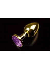 Маленькая золотистая анальная пробка с круглым кончиком и фиолетовым кристаллом - 7 см. - Пикантные штучки - купить с доставкой в Новосибирске