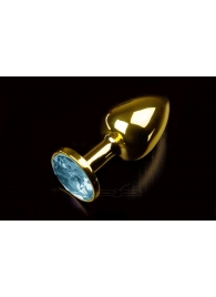 Маленькая золотистая анальная пробка с круглым кончиком и голубым кристаллом - 7 см. - Пикантные штучки - купить с доставкой в Новосибирске