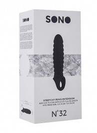 Чёрная ребристая насадка Stretchy Penis Extension No.32 - Shots Media BV - в Новосибирске купить с доставкой
