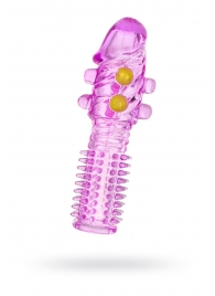 Гелевая фиолетовая насадка с шариками и шипами - 14 см. - Toyfa Basic - в Новосибирске купить с доставкой