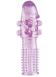 Гелевая фиолетовая насадка с шариками и шипами - 14 см. - Toyfa Basic - в Новосибирске купить с доставкой