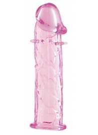 Гладкая розовая насадка с усиками под головкой - 12,5 см. - Toyfa Basic - в Новосибирске купить с доставкой