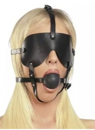 Чёрная лаковая маска-сбруя с кляпом - Подиум - купить с доставкой в Новосибирске