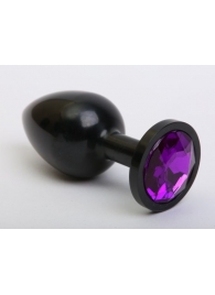 Чёрная анальная пробка с фиолетовым стразом - 7,6 см. - 4sexdreaM - купить с доставкой в Новосибирске