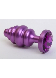Фиолетовая ребристая анальная пробка с фиолетовым кристаллом - 7,3 см. - 4sexdreaM - купить с доставкой в Новосибирске