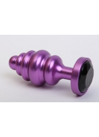 Фиолетовая ребристая анальная пробка с чёрным кристаллом - 7,3 см. - 4sexdreaM - купить с доставкой в Новосибирске