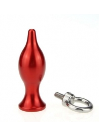 Красная металлическая анальная пробка с кольцом - 7 см. - 4sexdreaM