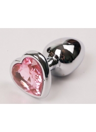 Серебристая анальная пробка с розовым стразиком-сердечком - 9 см. - 4sexdreaM - купить с доставкой в Новосибирске