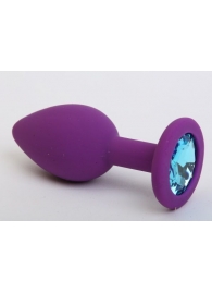 Фиолетовая силиконовая пробка с голубым стразом - 7,1 см. - 4sexdreaM - купить с доставкой в Новосибирске