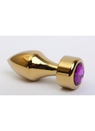 Золотистая анальная пробка с широким основанием и фиолетовым кристаллом - 7,8 см. - 4sexdreaM - купить с доставкой в Новосибирске