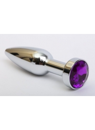 Удлинённая серебристая пробка с фиолетовым кристаллом - 11,2 см. - 4sexdreaM - купить с доставкой в Новосибирске