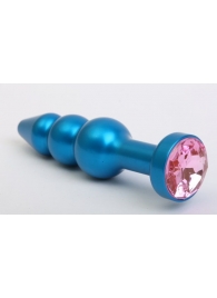 Синяя фигурная анальная пробка с розовым кристаллом - 11,2 см. - 4sexdreaM - купить с доставкой в Новосибирске