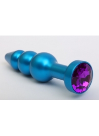 Синяя фигурная анальная пробка с фиолетовым кристаллом - 11,2 см. - 4sexdreaM - купить с доставкой в Новосибирске