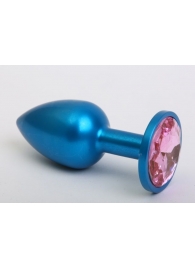 Синяя анальная пробка с розовым кристаллом - 8,2 см. - 4sexdreaM - купить с доставкой в Новосибирске