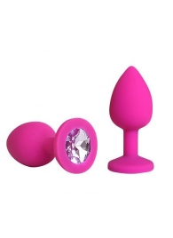 Розовая силиконовая пробка с фиолетовым кристаллом размера L - 9,2 см. - Vandersex - купить с доставкой #SOTBIT_REGIONS_UF_V_REGION_NAME#