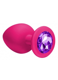 Большая розовая анальная пробка Emotions Cutie Large с фиолетовым кристаллом - 10 см. - Lola Games - купить с доставкой в Новосибирске