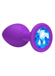 Большая фиолетовая анальная пробка Emotions Cutie Large с голубым кристаллом - 10 см. - Lola Games - купить с доставкой в Новосибирске