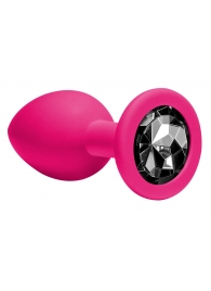 Средняя розовая анальная пробка Emotions Cutie Medium с чёрным кристаллом - 8,5 см. - Lola Games - купить с доставкой в Новосибирске