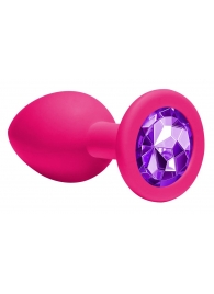 Средняя розовая анальная пробка Emotions Cutie Medium с фиолетовым кристаллом - 8,5 см. - Lola Games - купить с доставкой в Новосибирске