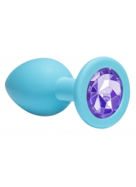 Средняя голубая анальная пробка Emotions Cutie Medium с фиолетовым кристаллом - 8,5 см. - Lola Games - купить с доставкой в Новосибирске