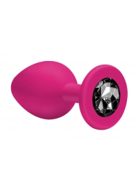 Малая розовая анальная пробка Emotions Cutie Small с чёрным кристаллом - 7,5 см. - Lola Games - купить с доставкой в Новосибирске