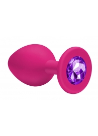 Малая розовая анальная пробка Emotions Cutie Small с фиолетовым кристаллом - 7,5 см. - Lola Games - купить с доставкой в Новосибирске