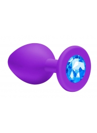 Малая фиолетовая анальная пробка Emotions Cutie Small с голубым кристаллом - 7,5 см. - Lola Games - купить с доставкой в Новосибирске