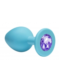 Малая голубая анальная пробка Emotions Cutie Small с фиолетовым кристаллом - 7,5 см. - Lola Games - купить с доставкой в Новосибирске