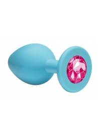 Малая голубая анальная пробка Emotions Cutie Small с розовым кристаллом - 7,5 см. - Lola Games - купить с доставкой в Новосибирске