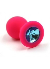 Розовая силиконовая анальная пробка с голубым кристаллом - 7 см. - Kanikule - купить с доставкой в Новосибирске