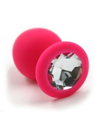 Розовая силиконовая анальная пробка с прозрачным кристаллом - 7 см. - Kanikule - купить с доставкой в Новосибирске