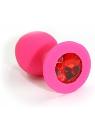 Розовая силиконовая анальная пробка с красным кристаллом - 7 см. - Kanikule - купить с доставкой в Новосибирске