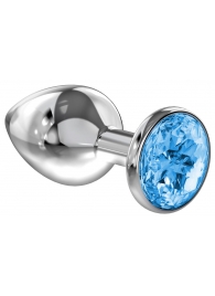 Большая серебристая анальная пробка Diamond Light blue Sparkle Large с голубым кристаллом - 8 см. - Lola Games - купить с доставкой в Новосибирске