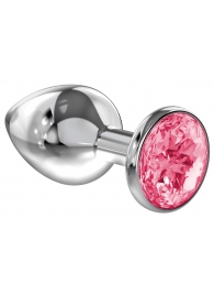 Большая серебристая анальная пробка Diamond Pink Sparkle Large с розовым кристаллом - 8 см. - Lola Games - купить с доставкой в Новосибирске