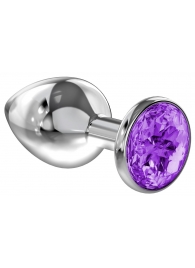 Большая серебристая анальная пробка Diamond Purple Sparkle Large с фиолетовым кристаллом - 8 см. - Lola Games - купить с доставкой в Новосибирске