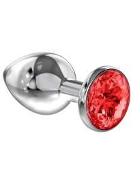 Большая серебристая анальная пробка Diamond Red Sparkle Large с красным кристаллом - 8 см. - Lola Games - купить с доставкой в Новосибирске