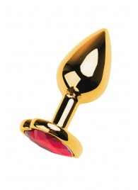 Золотистая анальная пробка с кристаллом-сердцем - 7,5 см. - ToyFa - купить с доставкой в Новосибирске