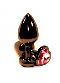 Чёрная пробка с розовым сердцем-кристаллом - 7 см. - 4sexdreaM - купить с доставкой в Новосибирске
