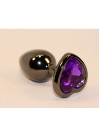 Чёрная анальная пробка с фиолетовым кристаллом-сердцем - 8 см. - 4sexdreaM - купить с доставкой в Новосибирске